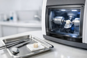 Same-day dental crown and milling machine in modern dental office